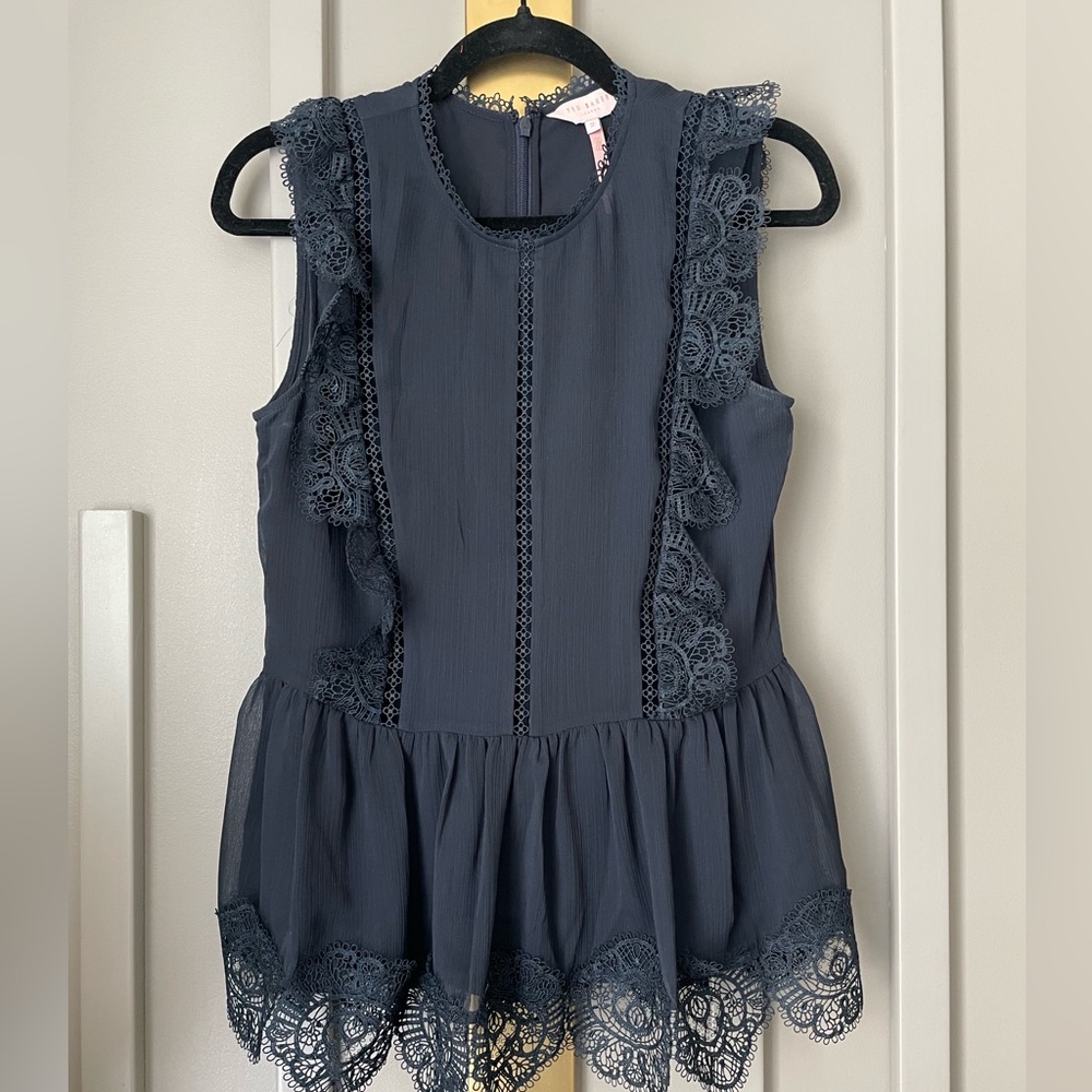 Ted Baker Navy Lace-Trim Sleeveless Peplum Camisole